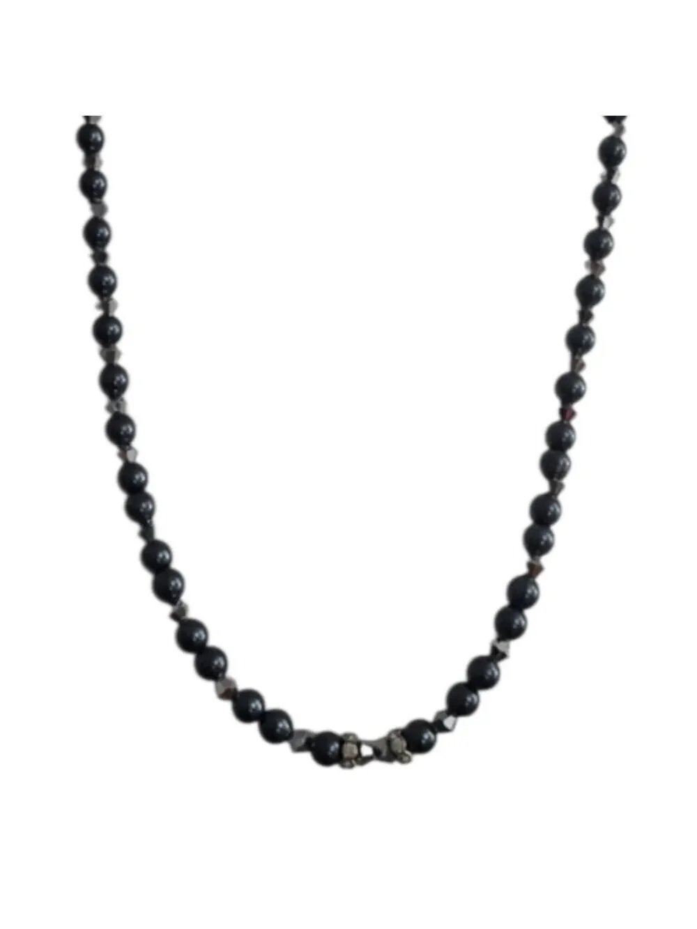 Hematite Beaded Necklace Black and Silver